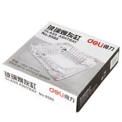 得力煙灰缸 時尚辦公居家水晶玻璃方形煙缸 大中小號茶幾擺件