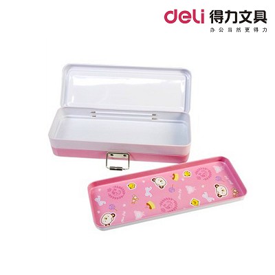 得力95556 文具盒 鐵質(zhì)三層文具盒 馬口鐵3層鉛筆盒 學生文具盒