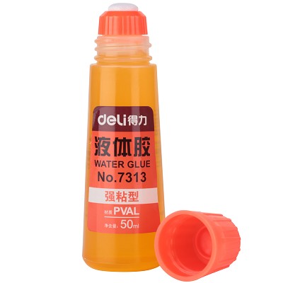 得力7313液體膠 強(qiáng)粘型液體透明黃膠水 50ml 粘性強(qiáng) 海綿頭出膠