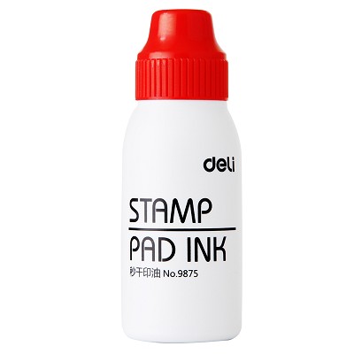 deli得力秒干印油 9875（紅）50毫升  秒干印臺(tái)使用油 速干 50ML