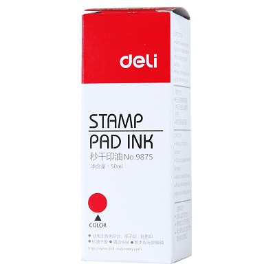 deli得力秒干印油 9875（紅）50毫升  秒干印臺(tái)使用油 速干 50ML