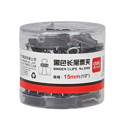 得力長尾夾8566 黑色辦公票夾/燕尾夾/試卷夾/金屬夾子 15mm/60個