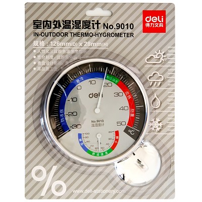 得力9010溫度計(jì) 辦公家用室內(nèi)外溫濕度計(jì)兩用 防寒防暑 時(shí)尚簡約