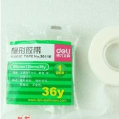 得力文具膠帶30110 隱形粘貼 可寫字 12mm*36y 乳白色  1卷價(jià)