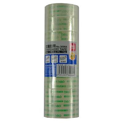 得力30064透明文具膠帶18mm*20y 8卷/筒學生文具手工使用粘性強