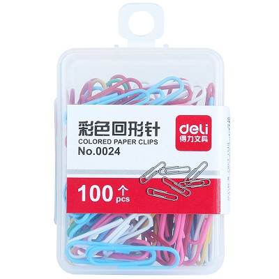 得力回形針0024 彩色創(chuàng)意可愛曲別針 財務(wù)文件分類收納 100枚/盒