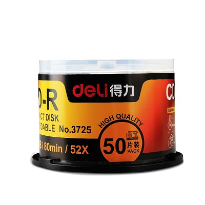得力3725塑盒裝50片52X可記錄式 CD光盤CD刻錄盤刻錄光盤
